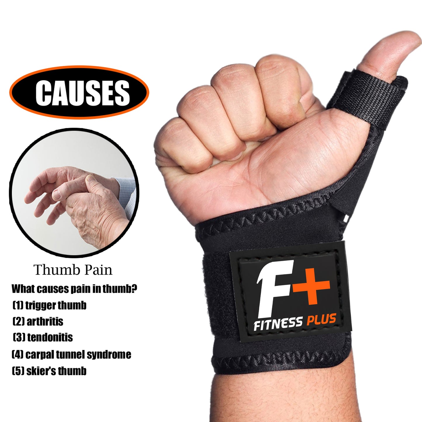 Fitness Plus Thumb Brace – Ergonomic Neoprene Support with Adjustable Compression For Thumb Injury