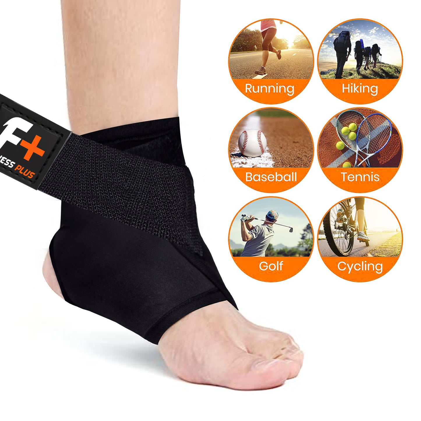 Fitness Plus Ankle Support Brace (Pair) - Heat Compression for Ankle Pain & Iunjry Recovery