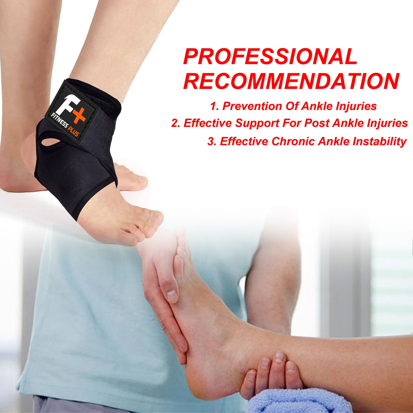 Fitness Plus Ankle Support Brace (Pair) - Heat Compression for Ankle Pain & Iunjry Recovery