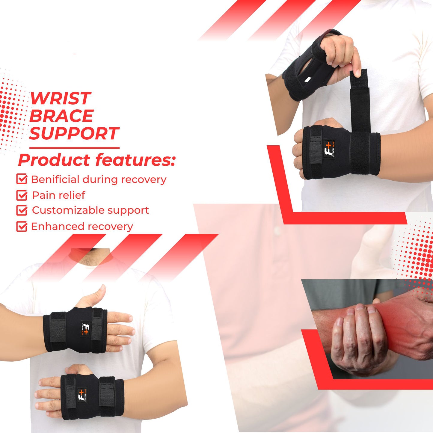 Fitness Plus Wrist Splint (Pair) – Support for Wrist Pain Relief & Injury Recovery