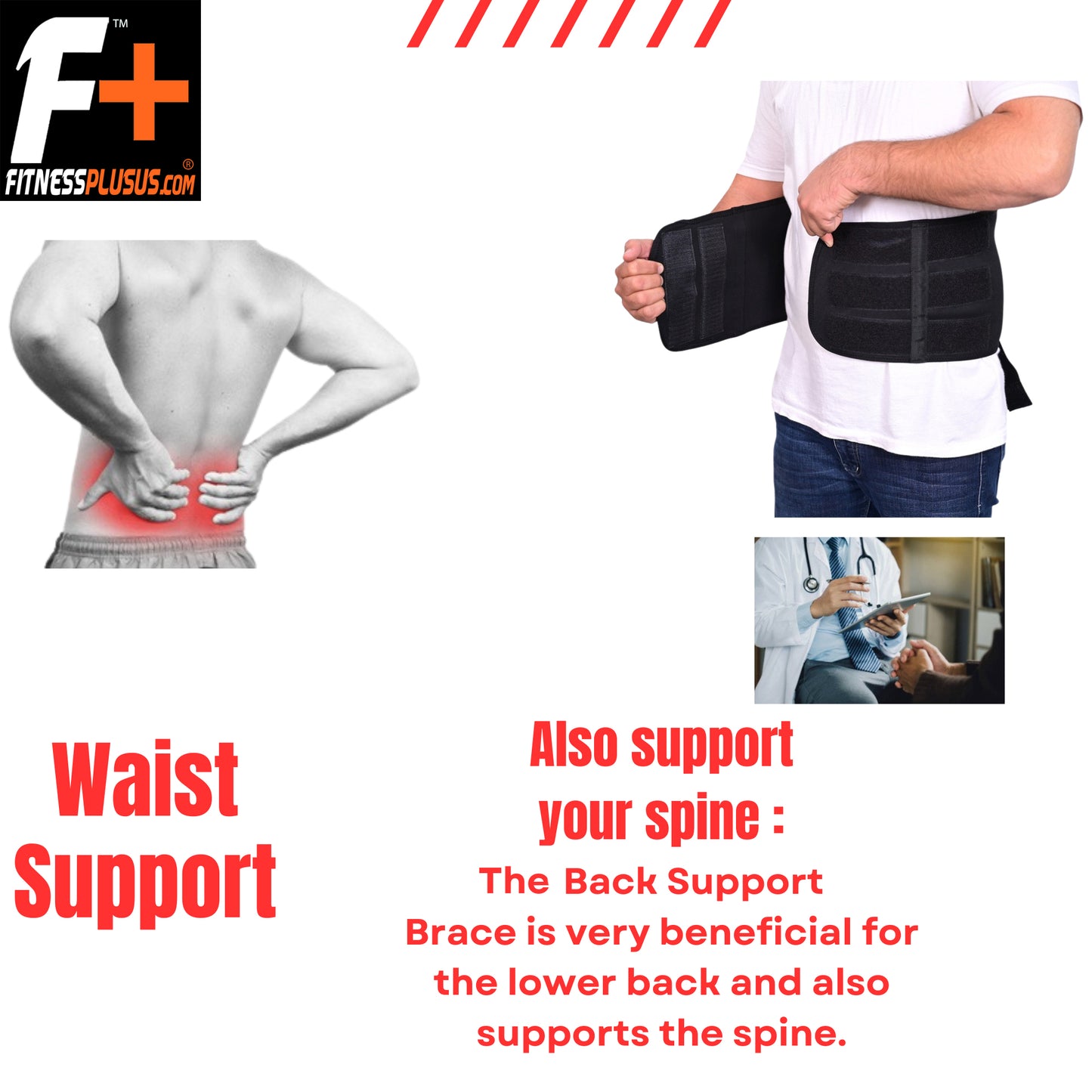 Fitness Plus Back Support Belt – Lumbo Sacral Belt For Back Pain, Made With 100% Nylon 4mm Neoprene