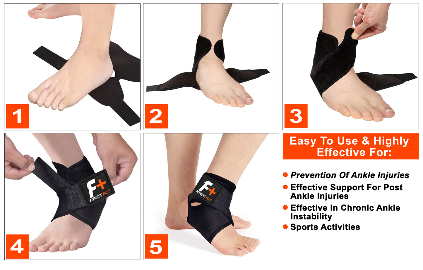 Fitness Plus Ankle Support Brace (Pair) - Heat Compression for Ankle Pain & Iunjry Recovery