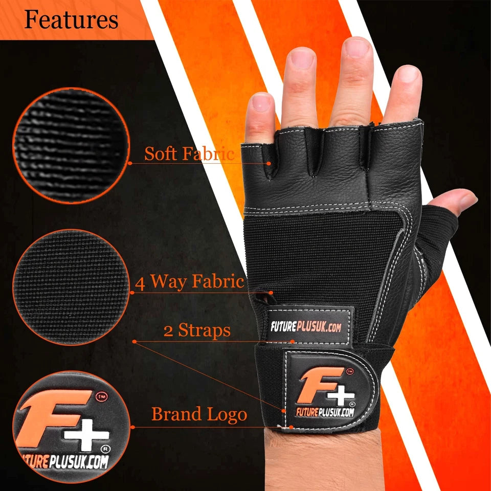 Fitness Plus Leather Gym Gloves with Wrist Support| No Slip Weight Lifting Gloves