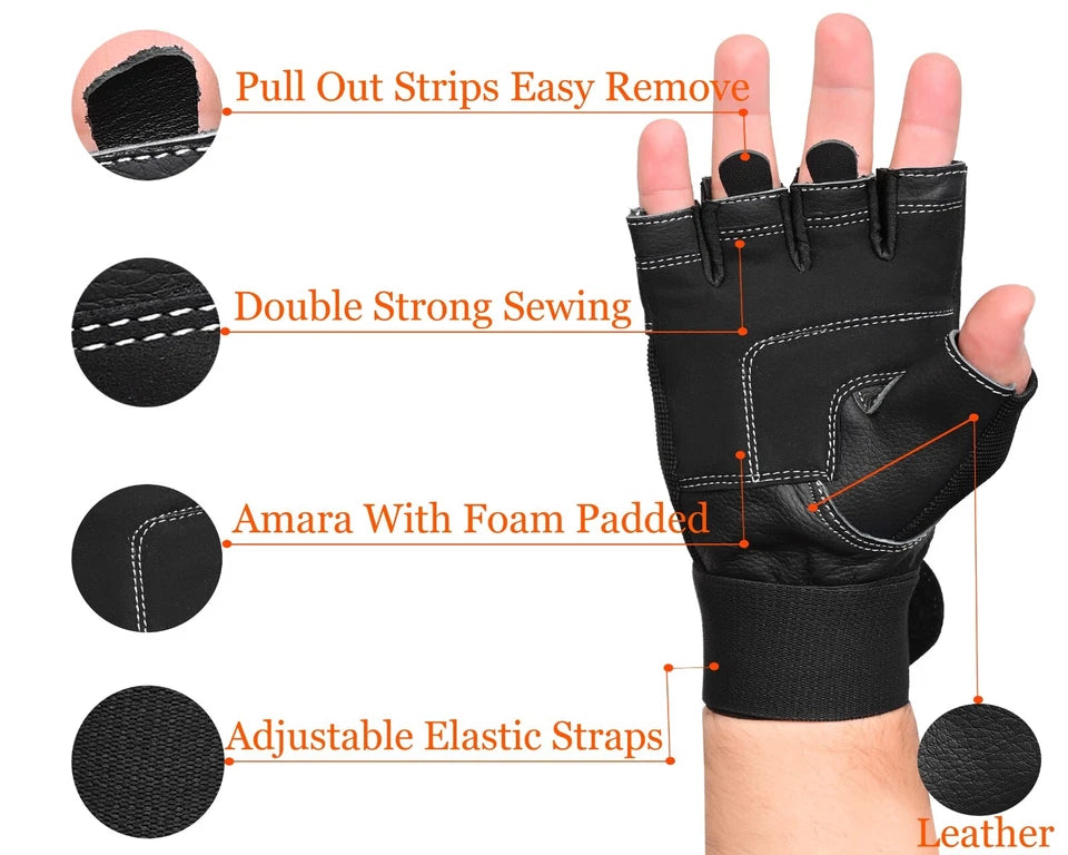 Fitness Plus Leather Gym Gloves with Wrist Support| No Slip Weight Lifting Gloves
